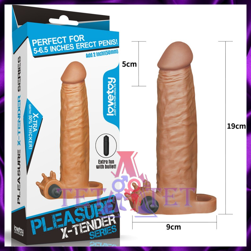 Вибронасадка на член удлиняющая Pleasure X Tender Vibrating Penis Sleeve Brown