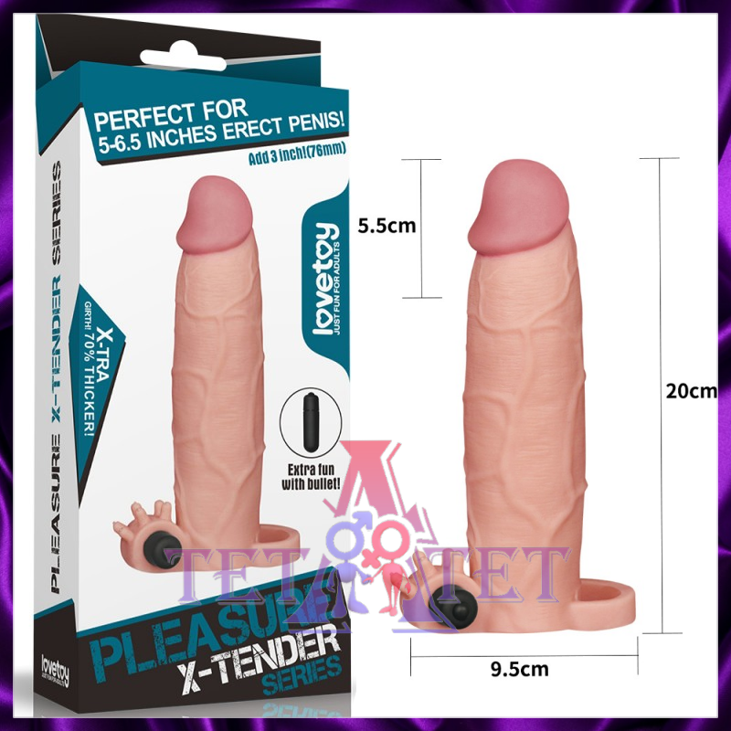 Удлиняющая вибронасадка на пенис телесная Pleasure X Tender Vibrating Penis Sleeve